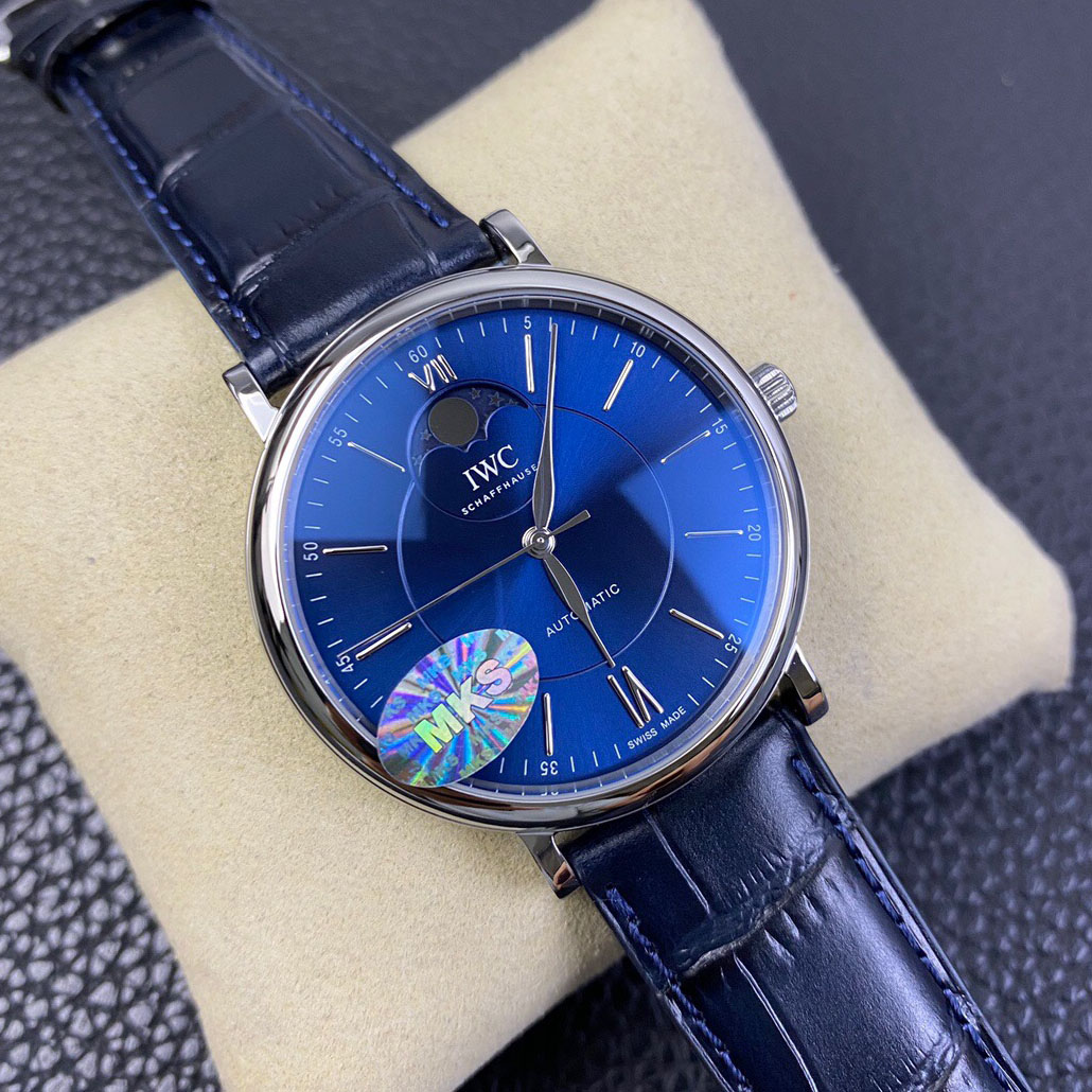 MKS厂万国波涛菲诺月相系列蓝面高仿男士机械手表