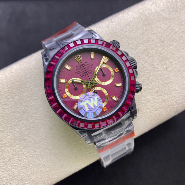 TW厂劳力士迪通拿酒红色碳黑钢带改装款高仿复刻手表