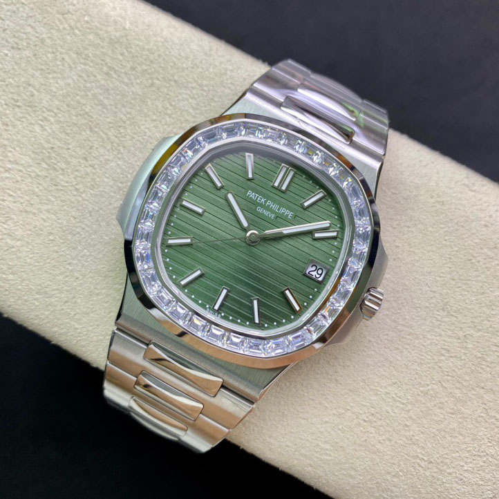 3K厂百达翡丽鹦鹉螺橄榄绿镶T方钻款5711绿盘高仿复刻手表