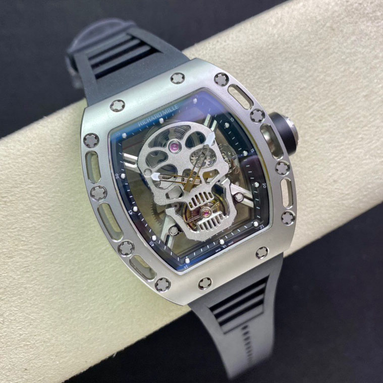 JB厂理查德米勒RM52-01真陀飞轮腕表骷髅头银色顶级复刻手表